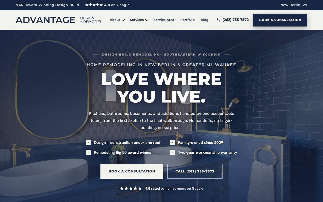 Advantage Design + Remodel homepage screenshot