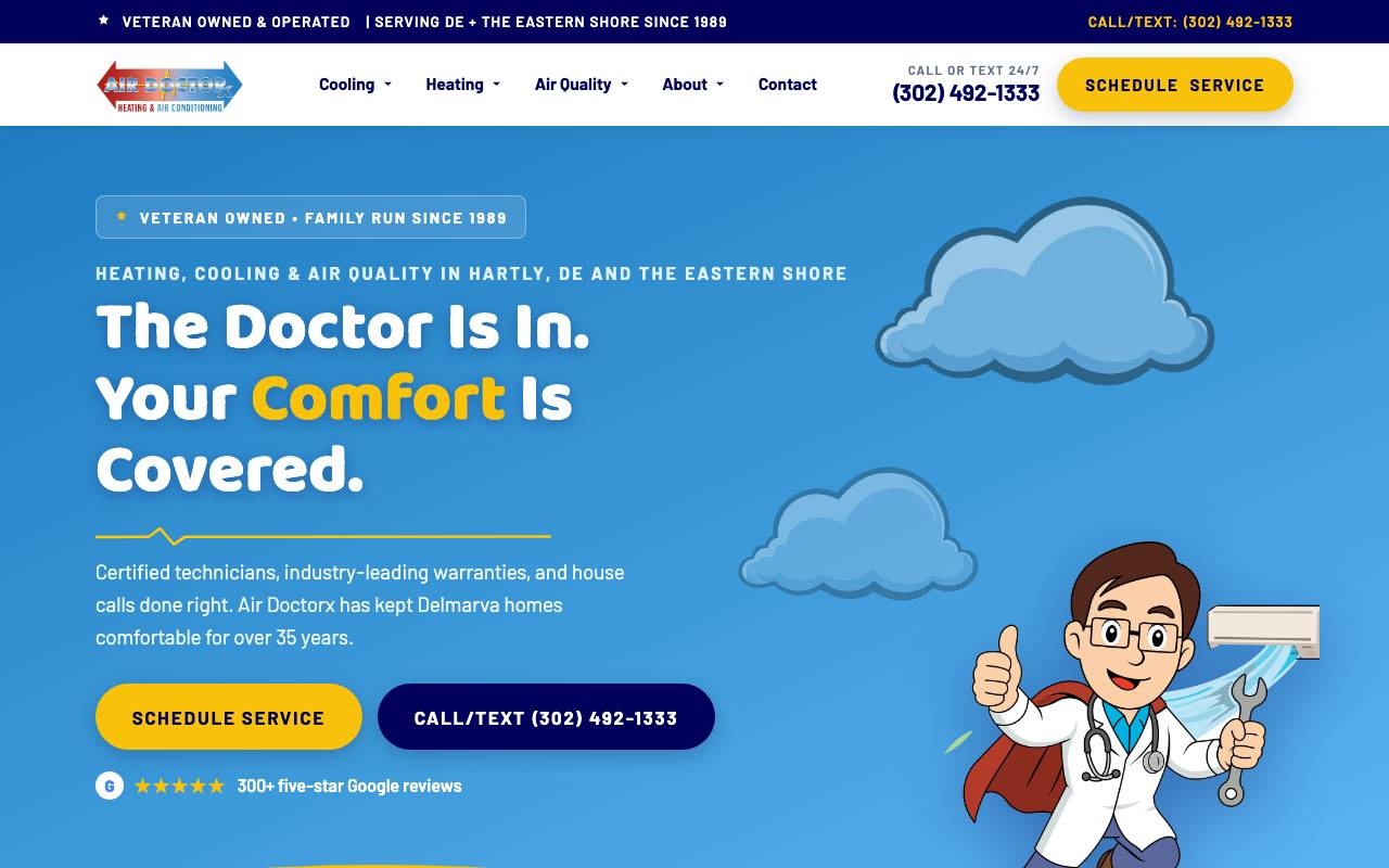 Air Doctorx Heating & Air Conditioning homepage screenshot