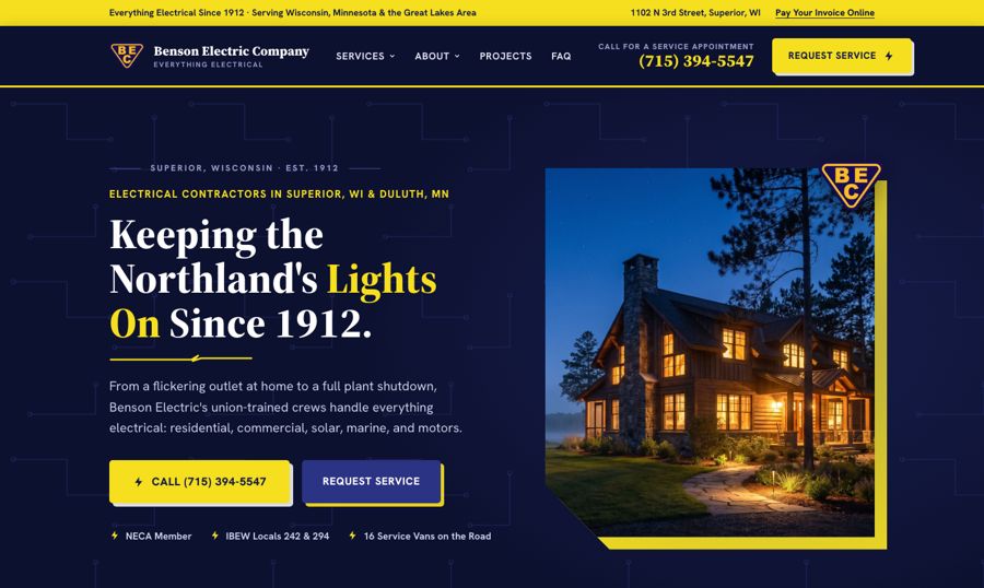 Benson Electric Company homepage screenshot