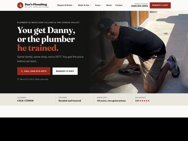 Dan's Plumbing homepage screenshot