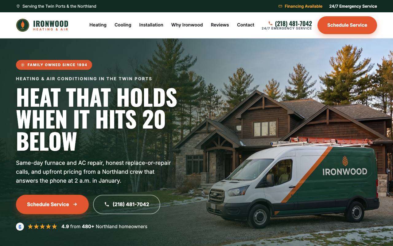 Ironwood Heating & Air homepage screenshot