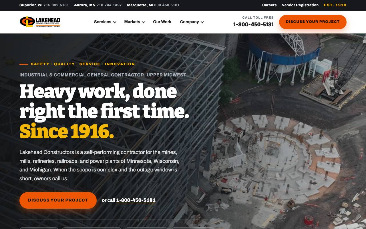 Lakehead Constructors homepage screenshot