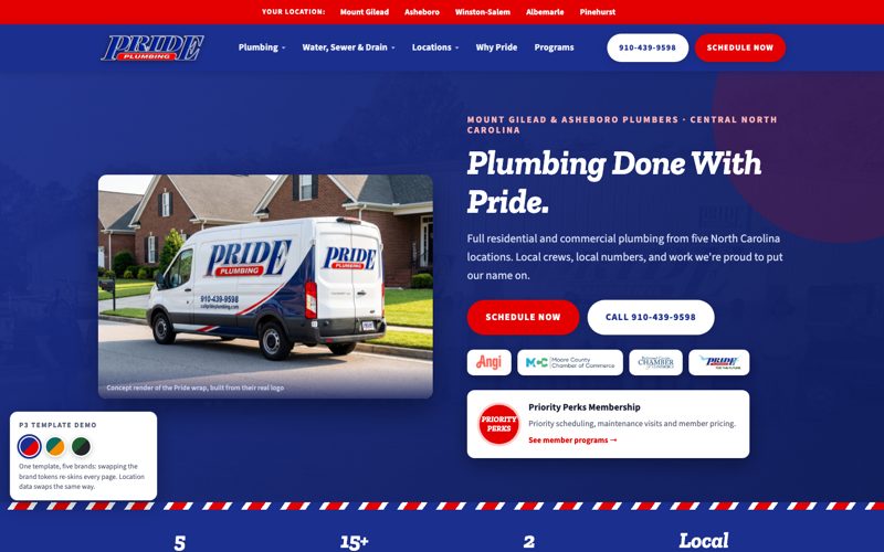 Pride Plumbing homepage screenshot