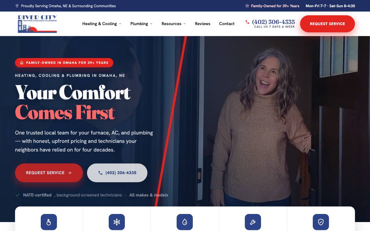 River City Heating, Cooling & Plumbing homepage screenshot