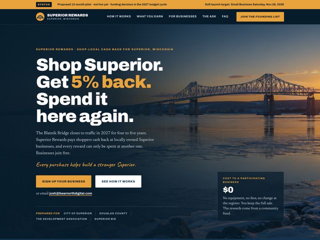 Superior Rewards landing page screenshot