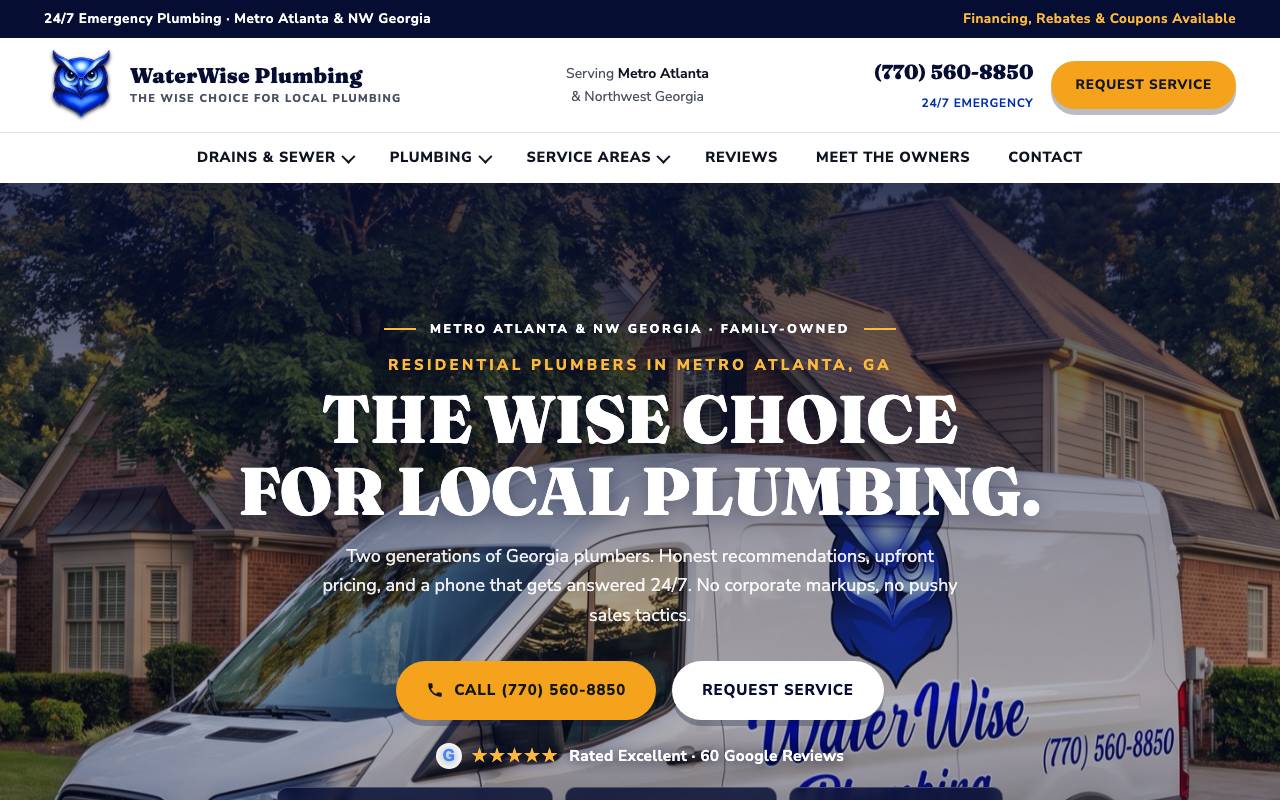 WaterWise Plumbing homepage screenshot