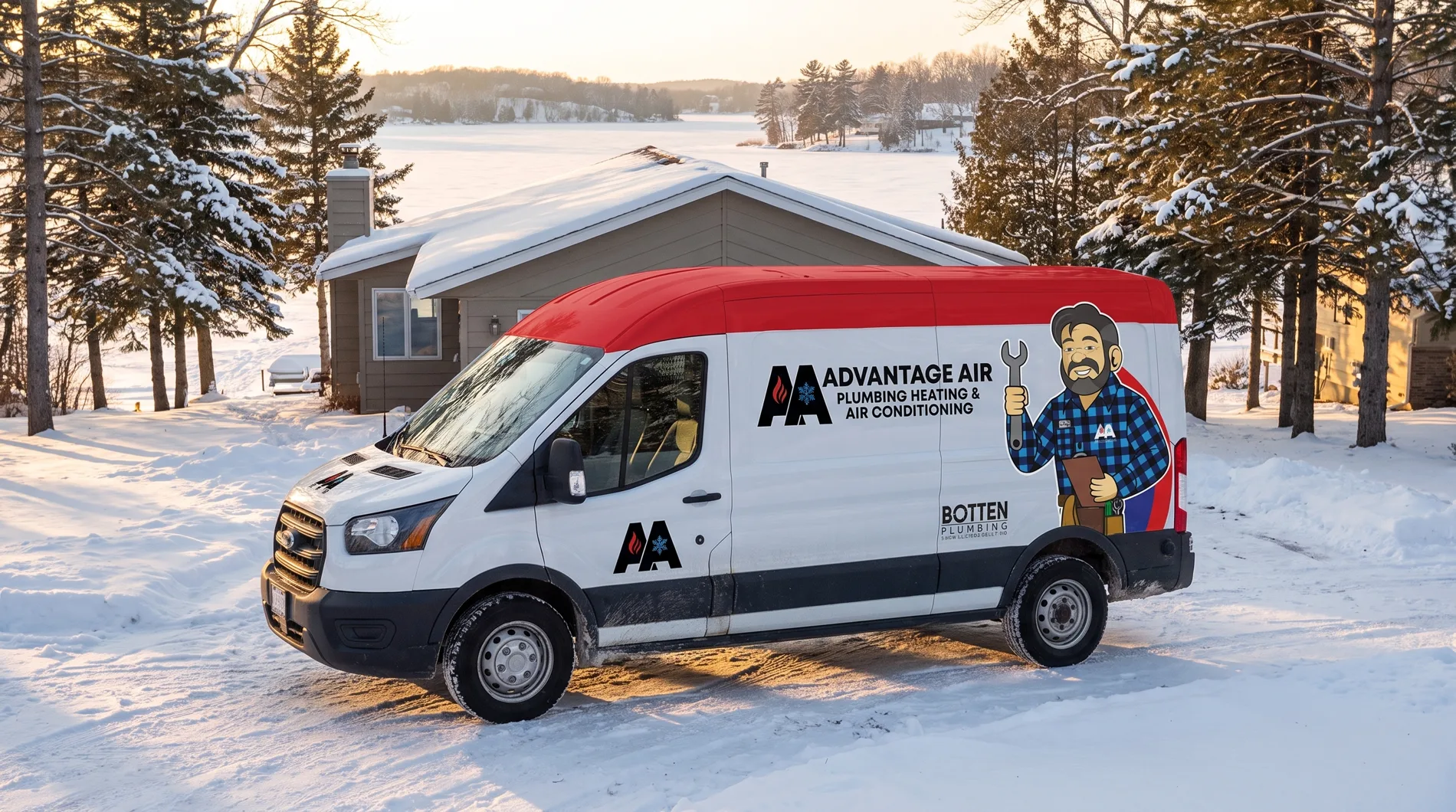 Advantage Air van on a winter service call in the Twin Ports