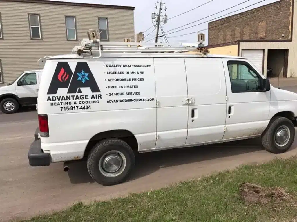 Advantage Air service van parked at a job site