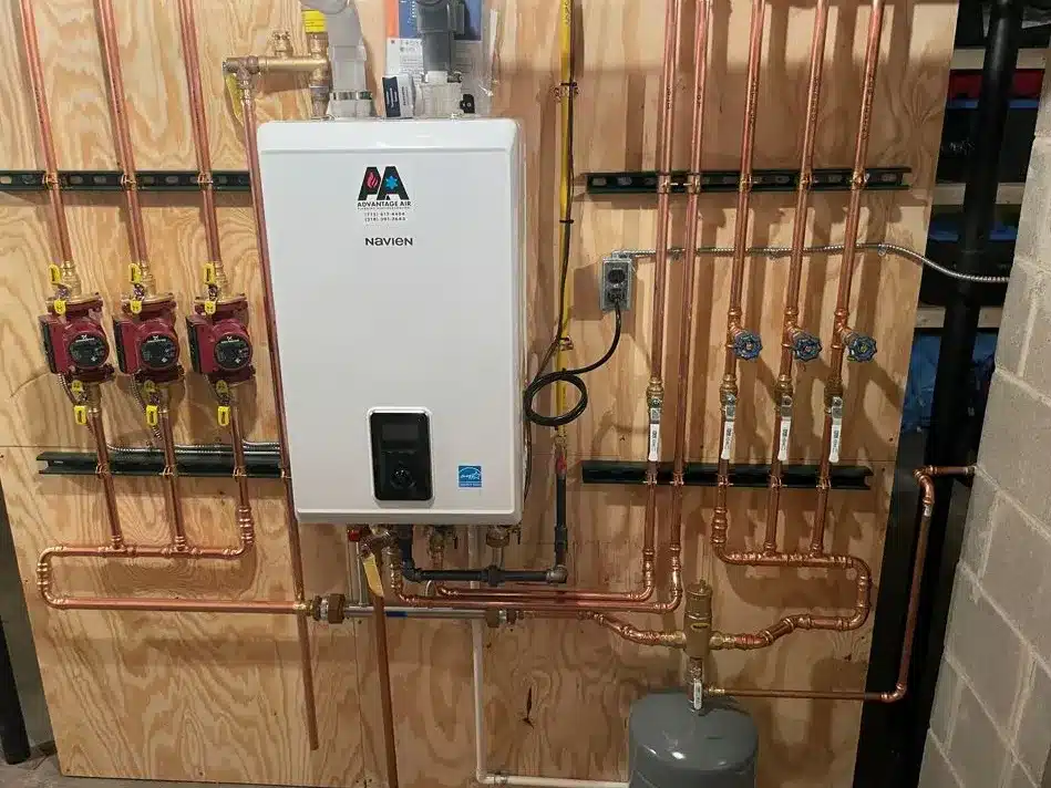 Advantage Air branded Navien boiler installation with clean copper piping