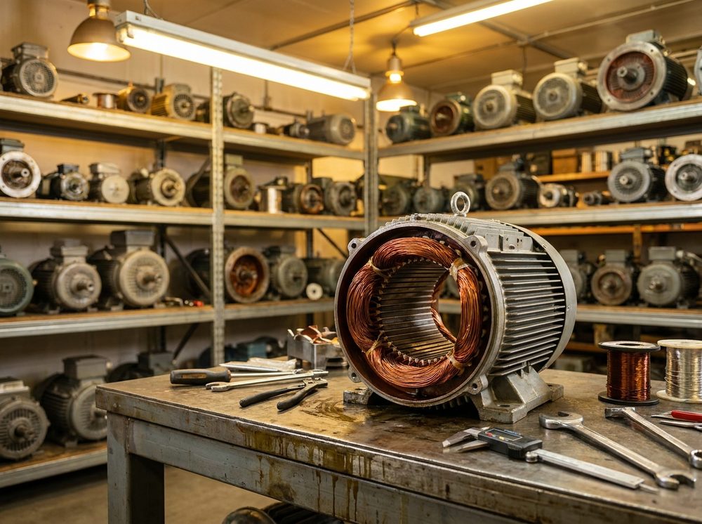 Industrial electric motor on the repair bench