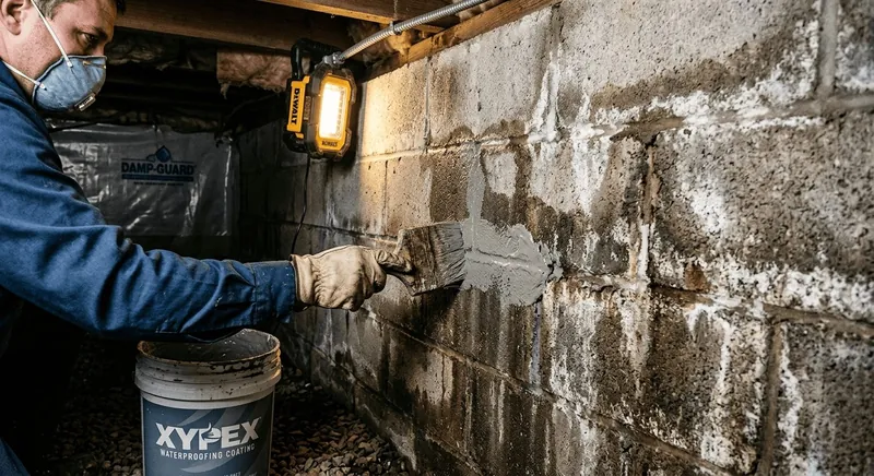 Foundation wall waterproofing in progress