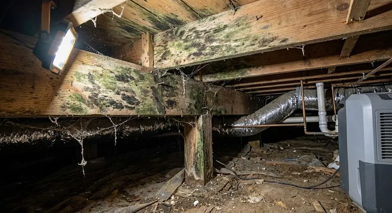 Musty crawl space under a home