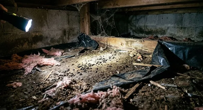 Pest activity inside a crawl space