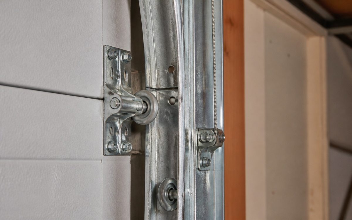 Garage door track, roller and cable hardware inspected during a cable replacement