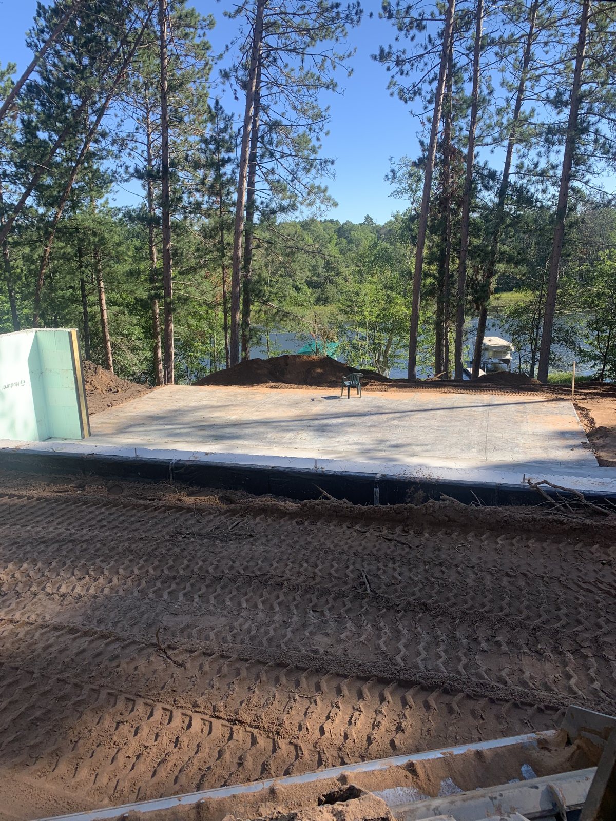 Finished foundation slab on a lakefront lot