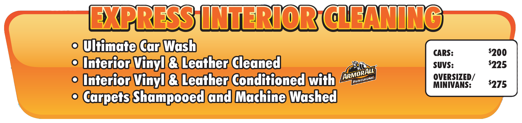 Real Miller Mall Car Wash Express Interior Cleaning menu card
