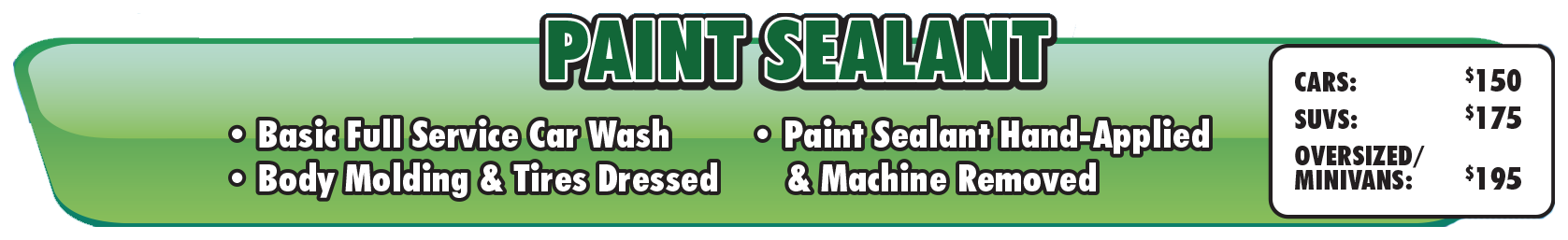 Real Miller Mall Car Wash Paint Sealant menu card