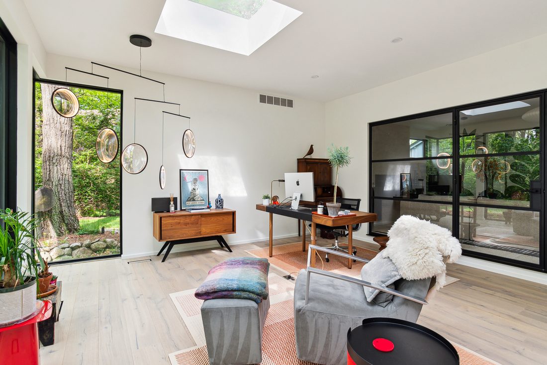Living room with skylights, Riverbend Drive, Ann Arbor