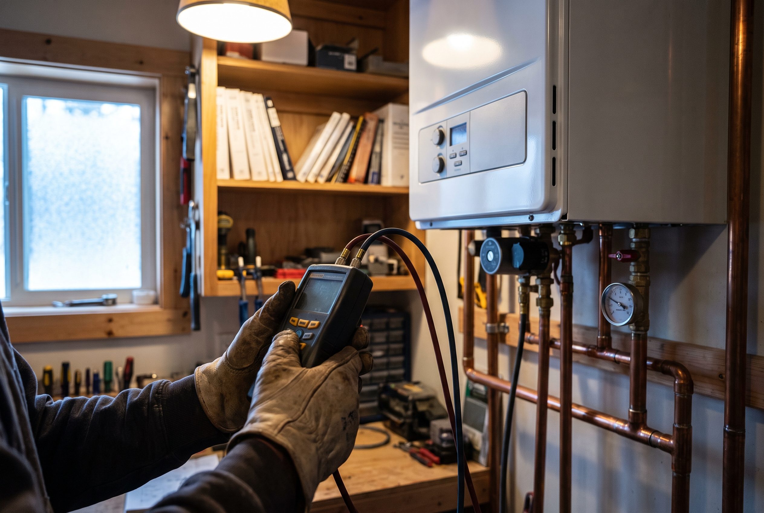 Mod-con boiler service in a Twin Ports mechanical room