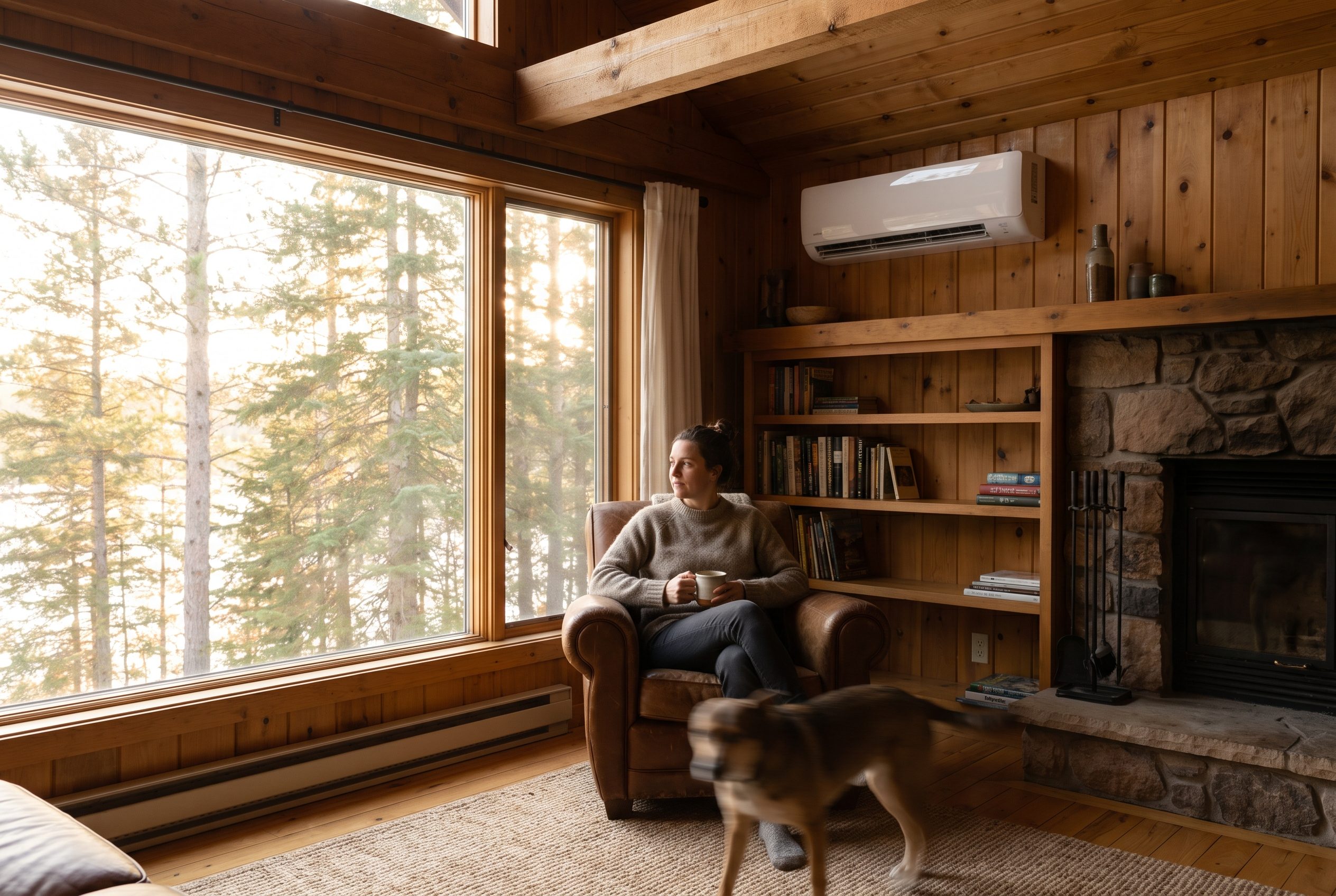 Ductless mini-split head in a finished Northern Minnesota attic
