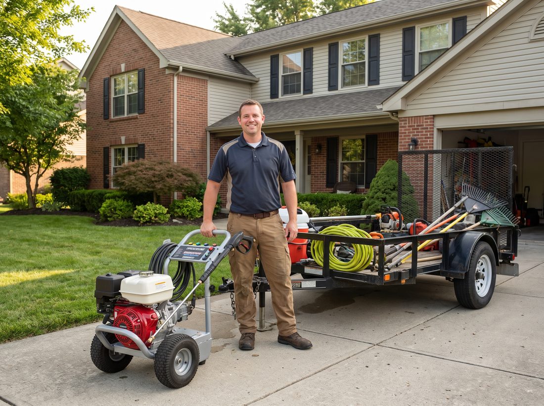 John of Stony Creek Home Solutions with his equipment and work trailer