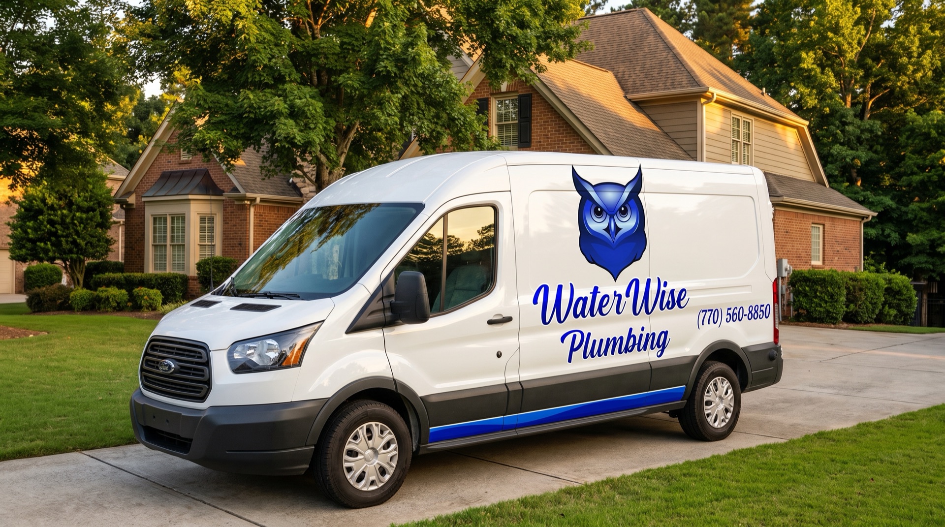 WaterWise Plumbing service van at a Metro Atlanta home